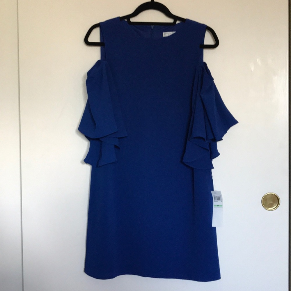 London Times Blue cold shoulder dress